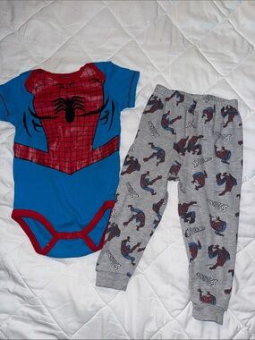 18-24m boys Spider-Man Inspired Baby Bodysuit & Pants Set - Blue & Gray